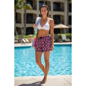 The North Face Women’s Swim Shorts M Pink Floral Lined Elastic Waist